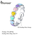BAMOER 925 Sterling Silber Regenbogen Herz Fingerring für Mädchen, Frauen Stapelbarer Silberring mit Mini Herzen Trendy Party Schmuck