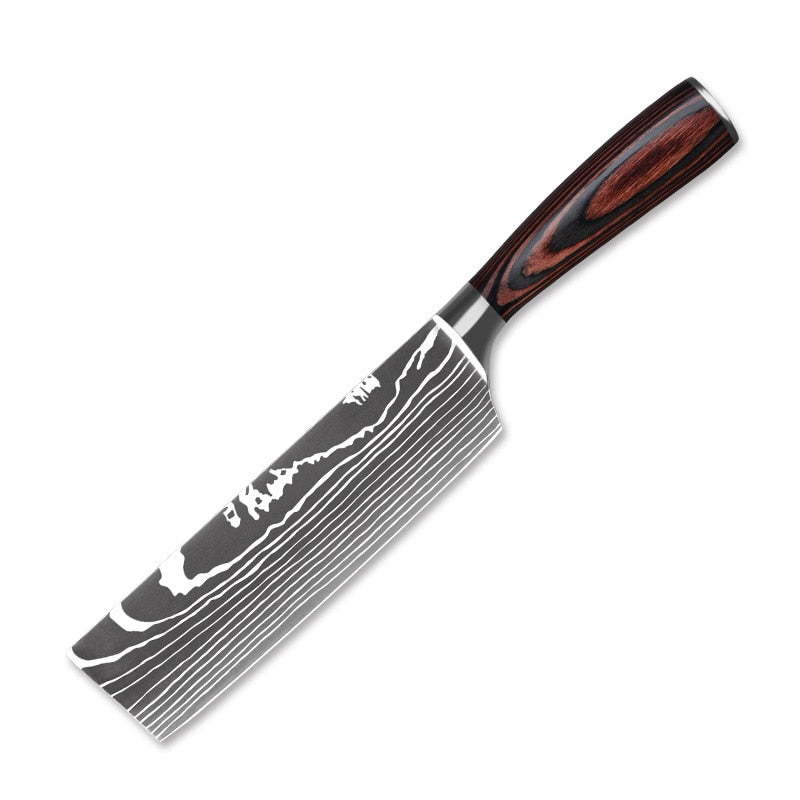 3/4/5/6/8/9Pcs/set Stainless Steel Damascus Pattern Chef Knives Set Kitchen Knife Set Butcher Boning Knife Vegetable Knives