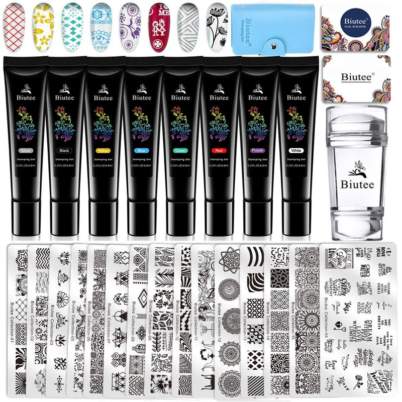 Biutee 8Colors Kit Nail Stamping Gel Polish Set 8ml Stamp Print Oil UV Gel Vanish Soak Off Lack für Nail Art Stamping Plates