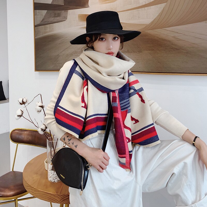 New Letter Cashmere Scarf Winter Fashion Women Double-sided Warm Shawl Female Bufanda High Quality Pashmina Blanket Wraps 2022