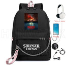 New Stranger Things Rucksack HELLFIRE Multifunktions-USB-Lade-Reise-Segeltuch-Studenten-Rucksack für Teenager Jungen Mädchen Schultasche