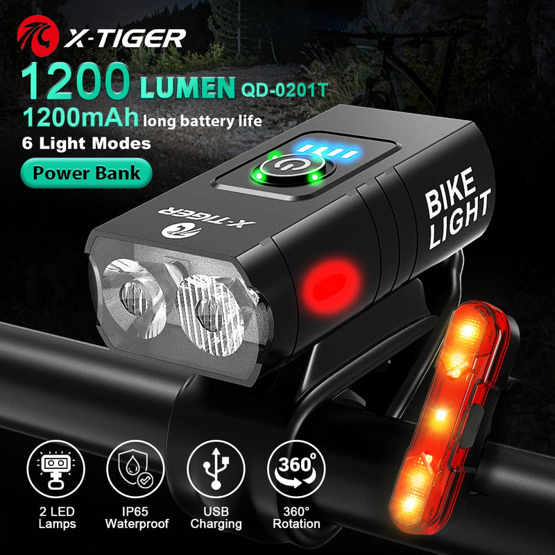 X-TIGER Fahrradlicht Regenfest USB Lade LED Fahrradlichter Frontlampe Scheinwerfer Aluminium Ultraleicht Taschenlampe Fahrradlicht
