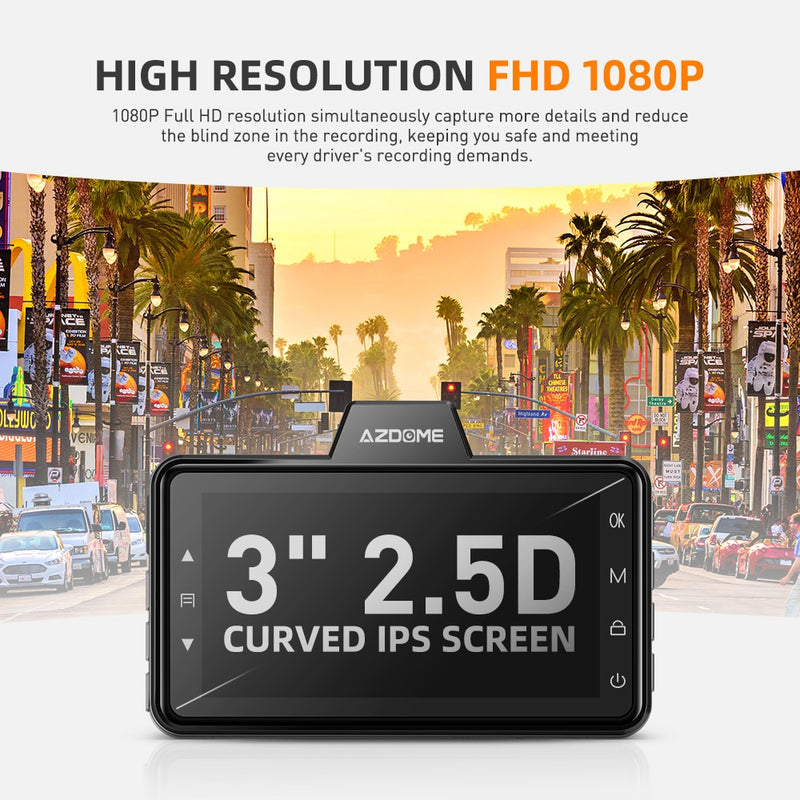 AZDOME M01 Pro Dash Cam 3 Inch 2.5D IPS Screen Car DVR Recorder Full HD 1080P Car Video Recorder Dashcam Dash Camera Record