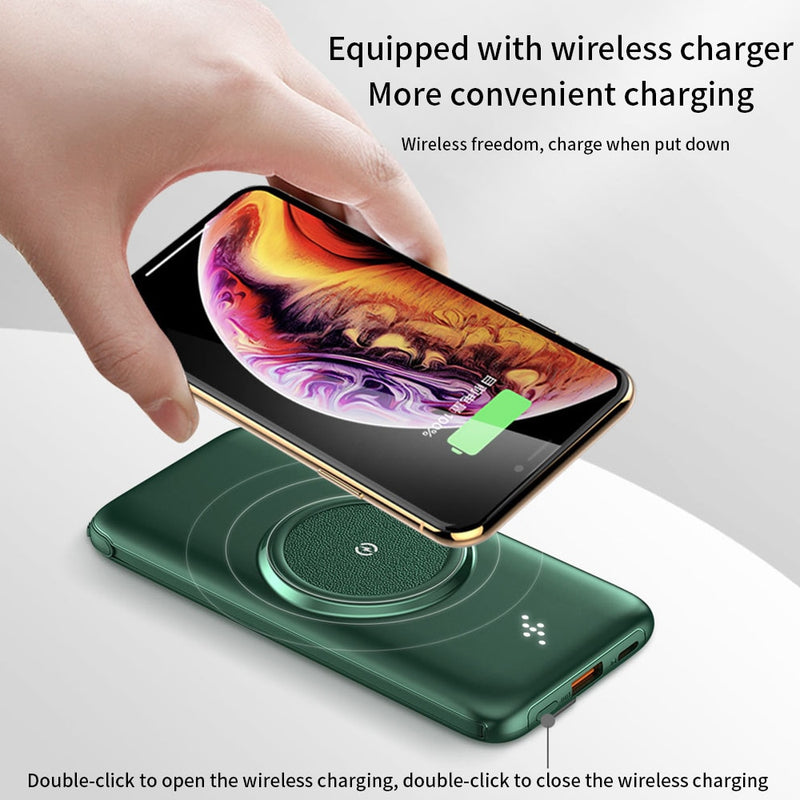 PINZHENG 20000 mAh Wireless Charger Power Bank Eingebaute 4 Kabel 10000 mAh Powerbank Tragbares externes Ladegerät für iPhone