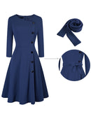 Nice-forever Frühling Normallack mit Knopf Retro Elegante Kleider Party Flare Swing Damen Kleid A241