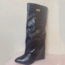 Ins Hot Spring Winter Great Quality Crocodile Print Upper Shoes Booty Knee High Pointy Toe Overlay Side Zip Damenstiefel 43