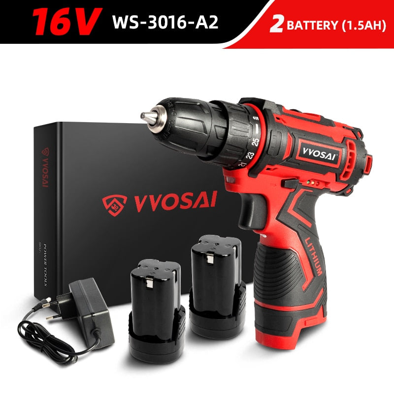 WOSAI 12V 16V 20V Cordless Drill Electric Screwdriver Mini Wireless Power Driver DC Lithium-Ion Battery 3/8-Inch