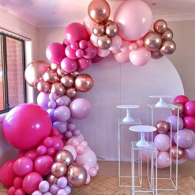 Kit de arco de guirnalda de globos rosa caliente, pegatinas de mariposa, globos de látex de oro rosa cromado para cumpleaños, boda, decoración de fiesta de bienvenida de bebé