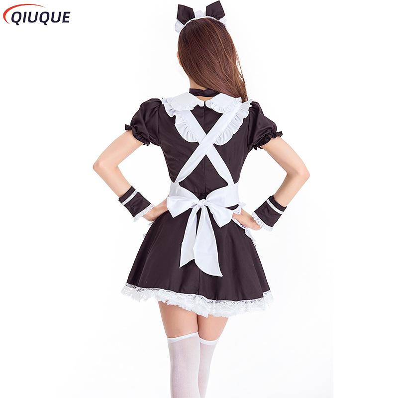 Schwarze Lolita Kleider Maid Outfit Süße Katze Cosplay Kostüm Damen Anzug Schürze Kleid Halloween Kostüme