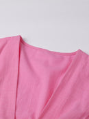 Women Casual Loose V Neck Crop Top And Straight Shorts Two Piece Set Female Solid Lace Up Long Sleeve Shirts Tops And Shorts Set