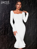 Adyce 2022 Neue Herbst Winter Frauen Aprikose Figurbetontes Verbandkleid Sexy Meerjungfrau Langarm Dame Club Promi Runway Partykleid