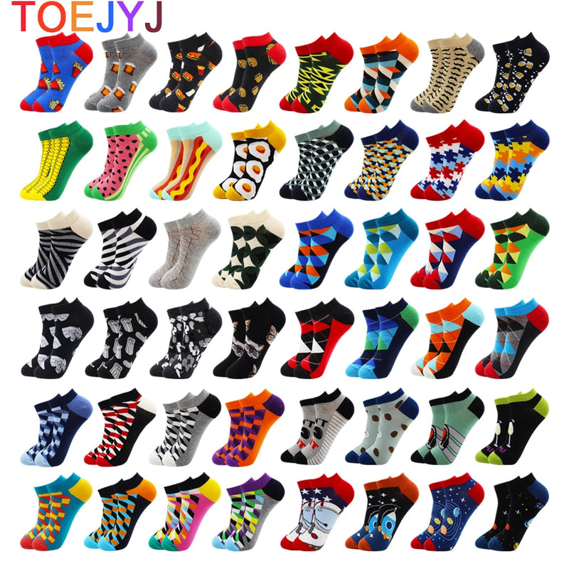 8 Pairs Funny Beer Casual Ankle Socks Fashion Colorful Harajuku Fashion Grid Cotton Women and Men Socks