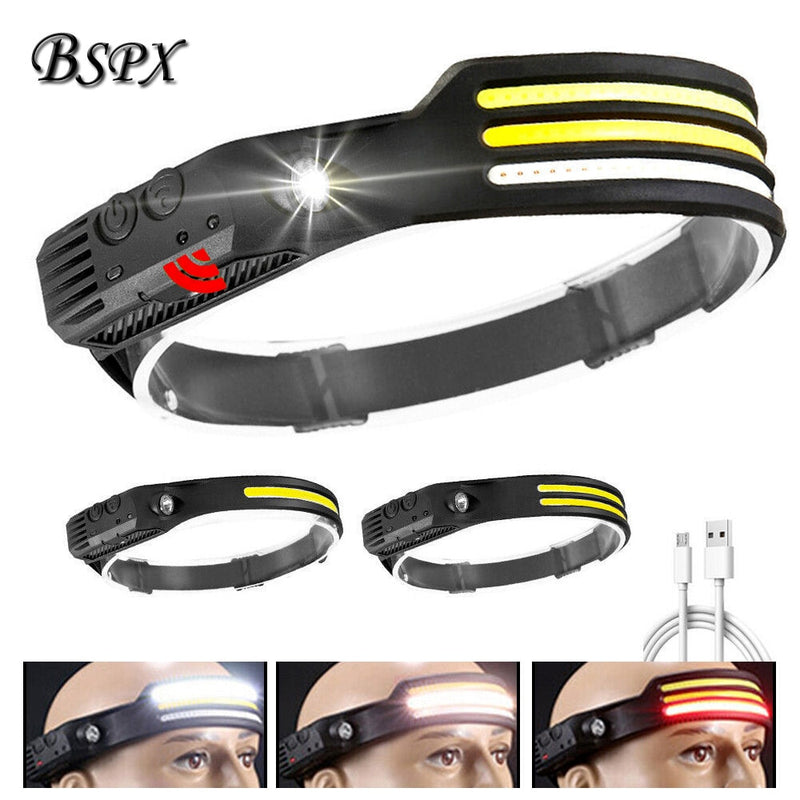 Induction Headlamp COB LED Head Lamp with Built-in Battery Flashlight USB Rechargeable Head Lamp 5 Lighting Modes Head Light