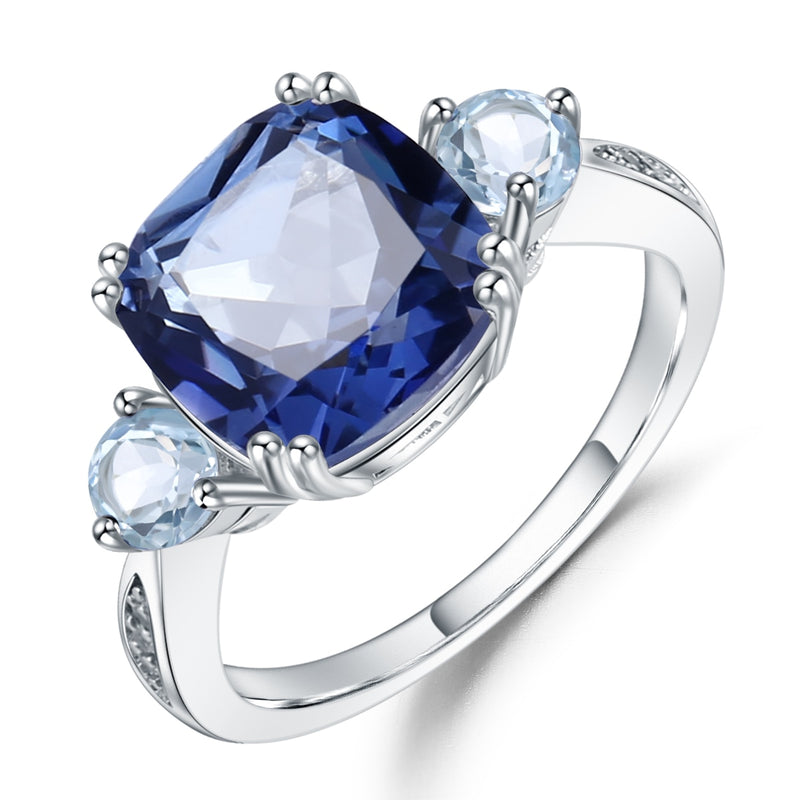 Gem's Ballet 5,22 Karat Iolite Blue Mystic Quartz Sky Blue Topaz Ringe AU750 585 14K 10K 18K Gold 925 Silber Ring Schmuck für Frauen