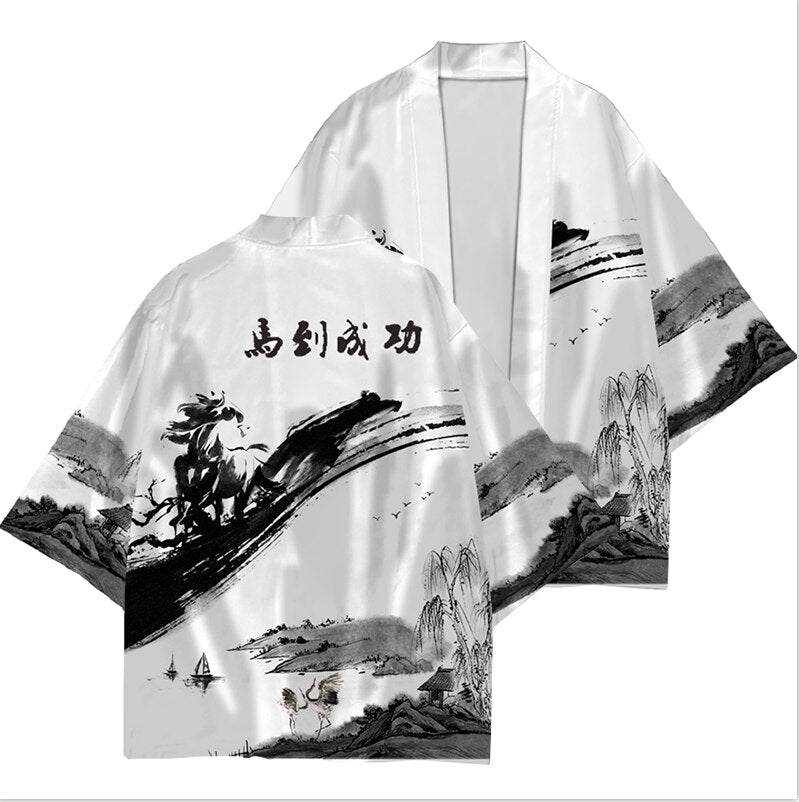 Primavera otoño japonés tradicional Haori Samurai Oriental Yukata ropa кимоно японский стиль ropa de calle diaria de alta calidad