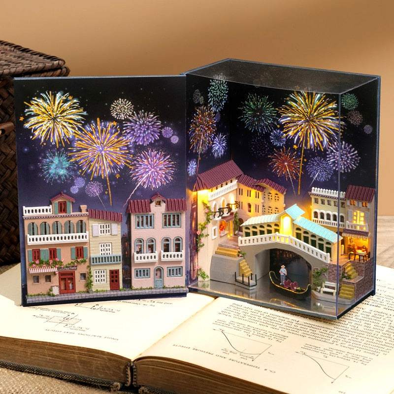 Cutebee DIY Book Nook miniaturas estante insertar sujetalibros casa de muñecas modelo Roombox Kit de construcción estantería de madera juguetes regalos casa 3D