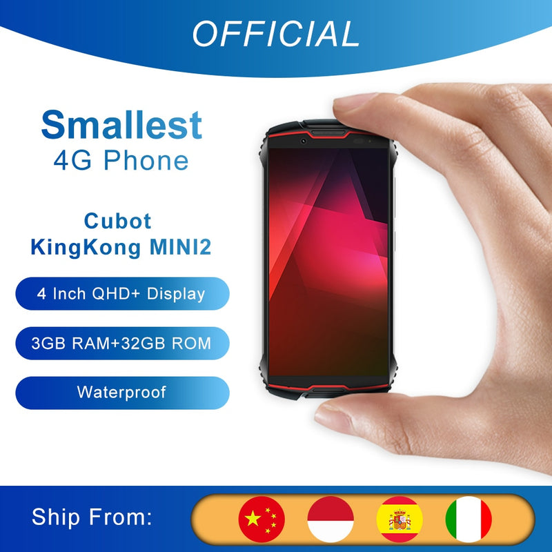 Cubot KingKong MINI2 Rugged Phone 4" QHD+ Bildschirm Wasserdicht 4G LTE Dual-SIM Android 10 3GB+32GB 13MP Kamera MINI Phone Face ID