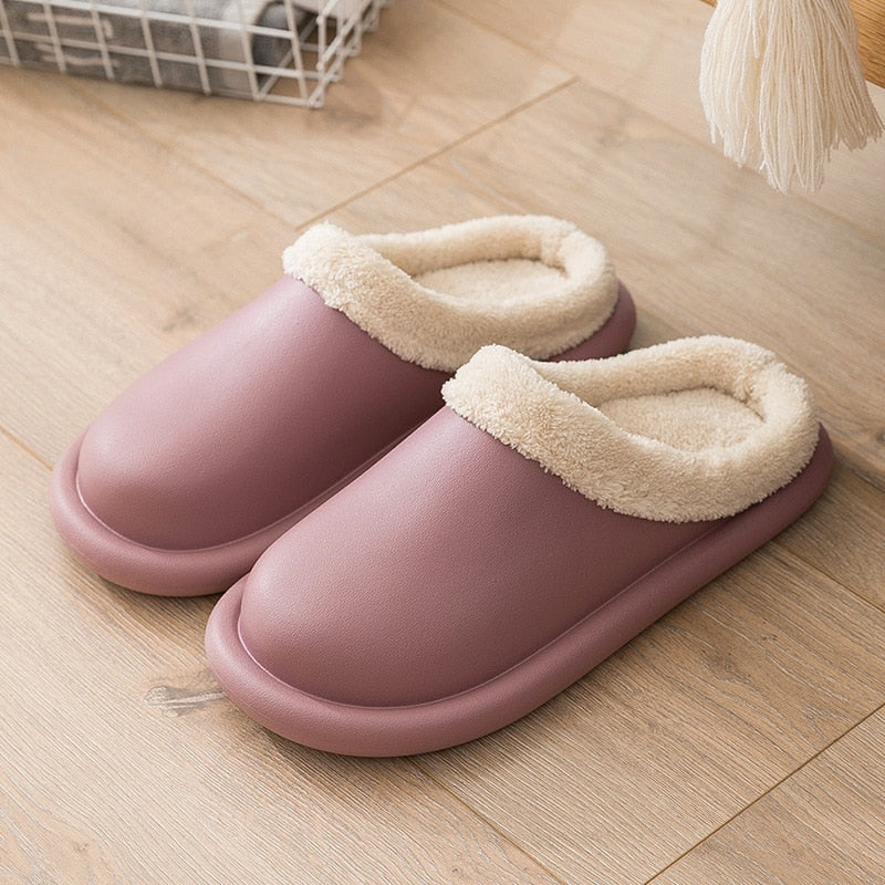 Waterproof Indoor Slippers Women Men Winter Home Floor Shoes Warm Plush Removable Insole Lovers Kitchen Working Slipper SH472