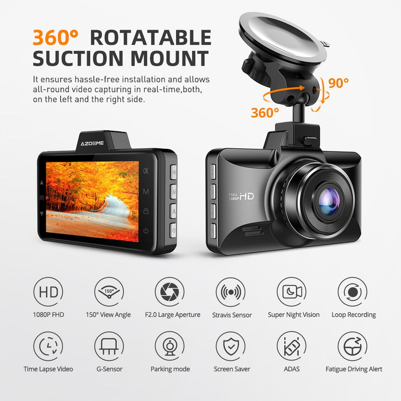 AZDOME M01 Pro Dash Cam 3 Inch 2.5D IPS Screen Car DVR Recorder Full HD 1080P Car Video Recorder Dashcam Dash Camera Record