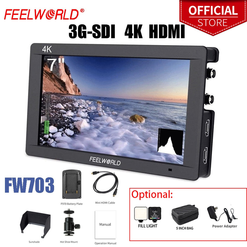 Feelworld FW703 3G SDI 4K HDMI Camera Field Monitor 7 Inch IPS Full HD 1920x1200 Portable DSLR Monitor for Sony Nikon Canon