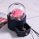 Girls Gift Natural Preserved Rose Jewelry Box /w Love Necklace Eteternal Flowers Jewelry Storage Case Birthday Gifts for Women