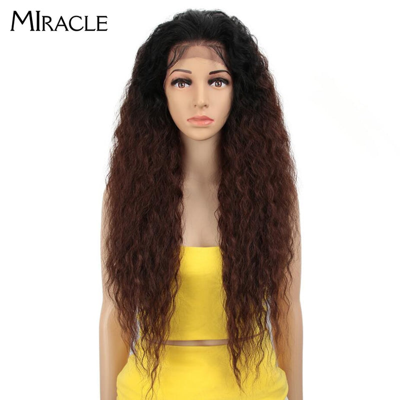 13*4 Synthetic Lace Front Wig Curly Afro Wigs Cosplay Wig Ombre Blonde Lace Front Wig For Women 30Inch Natural Wigs Miracle Hair