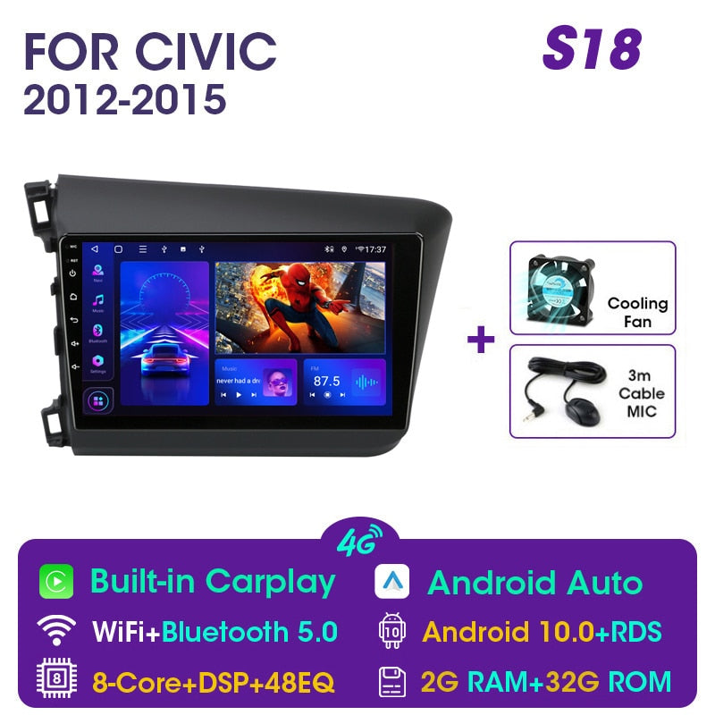 Vtopek 9&quot; 4G Carplay DSP 2din Android 11.0 Car Radio Multimidia Video Player Navigation GPS For HONDA CIVIC 2012-2015 Head Unit