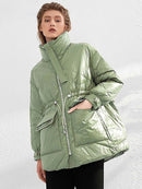 Aachoae Pure Winter Leichte Daunenjacke Damen Dicke Warme Fledermaus Langarm Lose Doudoune Tasche Ultraleichte Entendaunen