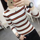 Autumn Sweater 202 Long Sleeve Color Contrast Stripe Versatile O Neck Knitted Sweater Fashion Slim Undercoat Pullover Women
