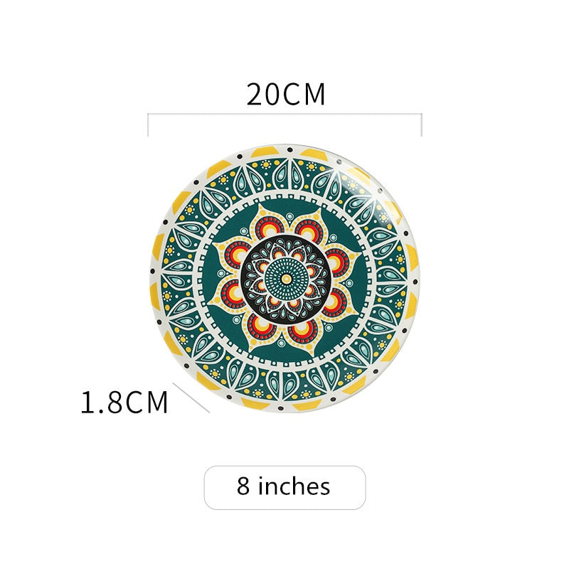 European-style ceramic tableware bohemian flat plate home plate hand-painted plates shallow dish and dessert creative pattern