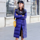 FTLZZ Damen doppelseitige lange Daunenjacke Winter 90% weißer Entendaunenmantel zweireihiger warmer Parkas Schnee Outwear