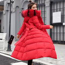 2022 neue Winterjacke Frauen warme Mode Bogen Gürtel Fuchspelzkragen Mantel langes Kleid Frauen dicker Mantel