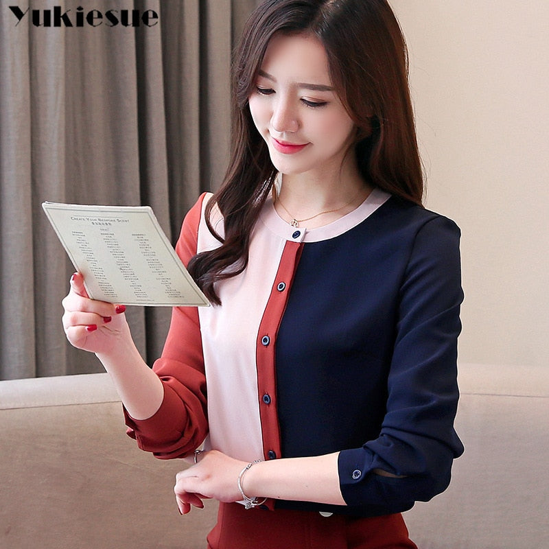 Korean fashion clothing 2022 chiffon blouse ladies tops tops womens clothing Button Stand women tops and blouse Full