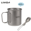 Lixada Titanium Cup Spork Camping Mug Picnic Utensils Heating Tableware Lightweight Outdoor Cooking Equipment Hiking Cookware
