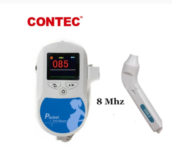 CONTEC Fetaler Doppler-Herzschlagmonitor mit Hintergrundbeleuchtung, LCD, rosa Farbe, mit 2 MHz, 3 MHz, 8 MHz Sonde, Baby-Herzschlagmonitor-Sonde