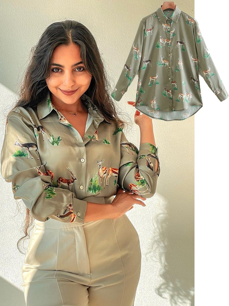 Blusa de satén para mujer, camisas con estampado de cebra de manga larga, tops vintage de oficina para mujer, blusa de moda para mujer Chandails