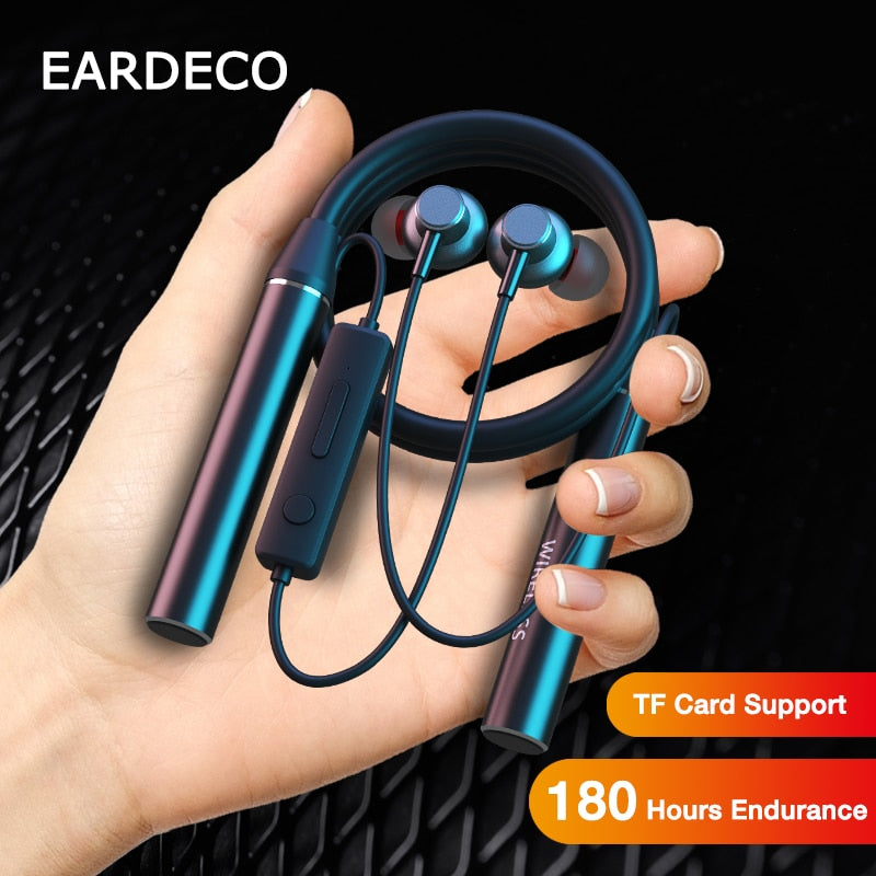 EARDECO 180 Hour Endurance Bluetooth Headphone Bass Wireless Headphones with Mic Stereo Neckband Earphones Sport Headset TF Card