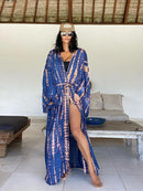 2022 Bikini-Vertuschungen Schwarz Retro Striped Self Belted Damen Sommerkleidung Kimono Kleid Beach Wear Badeanzug Cover Up Q1225