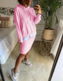 2022 neue Frauen Casual Zweiteiler Frauen Elegant Hoodie Sweatshirt Und Harajuku A-Linie Röcke Zweiteiler Fronttasche Anzug