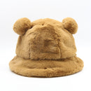 Winter Mode Niedlichen Leopard Bär Ohr Eimer Hut Für Frauen Dicke Warme Kunstpelz Pelzige Fischer Kappe Outdoor Schutz Weich Panama