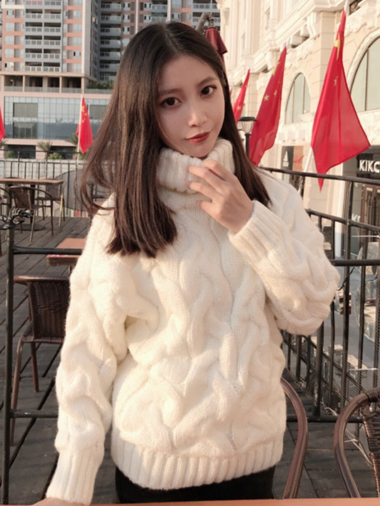 H.SA Women Turtleneck Sweaters Autumn Winter 2022 Pull Jumpers European Casual Twist Warm Sweaters Female Oversized Sweater Pull