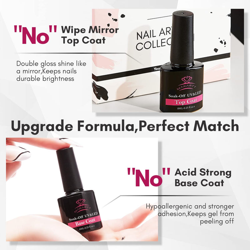 Makartt 10ML Matte Top Coat and High Gloss Top Gel Coat Base Coat Set - No Wipe top Coat, Gel Nail Polish Matte Shine Finish