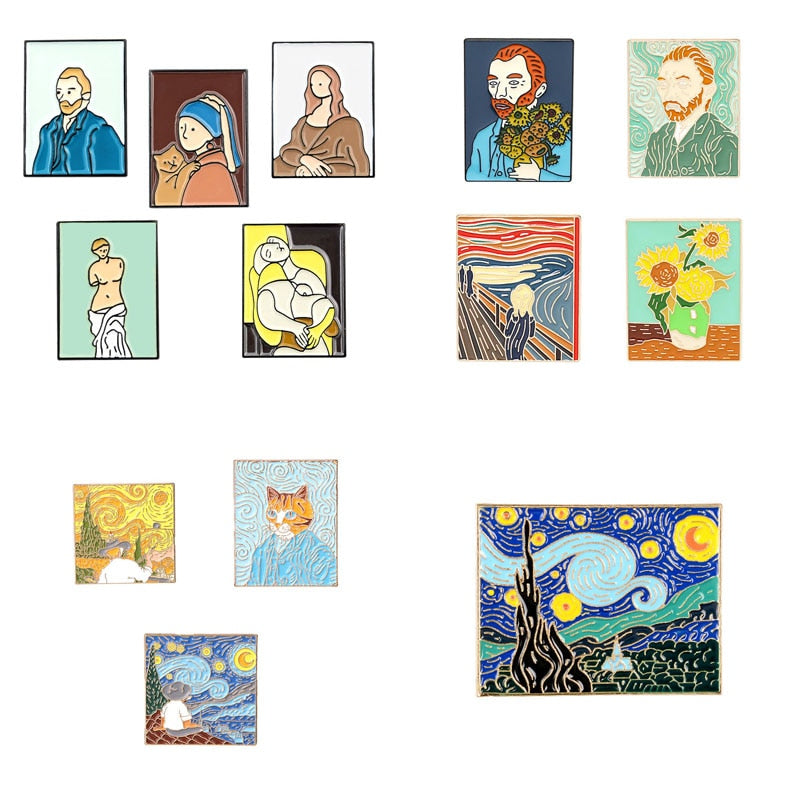 Maler Van Gogh Selbstporträt Brosche Sonnenblume VINCENT Emaille Pin Jeans Rucksack Kunstliebhaber Freunde Geschenke