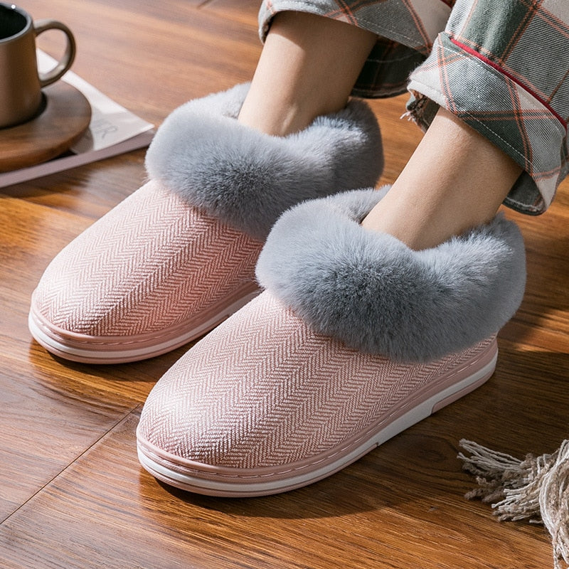 2022 Faux Fur Winter Warm Shoes Woman Men Indoor Slippers Soft Plush Anti-slip Lovers Home Floor Slipper Cotton Slides SH08271