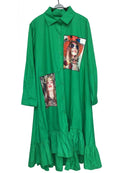 Frühlings-Herbst-Mode-Gelb-Druck-Falten-Kleid-beiläufige nette Frauen, die Hemd-Kleid-lange Hülsen-große Größe Vestidos bördeln