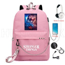 New Stranger Things Rucksack HELLFIRE Multifunktions-USB-Lade-Reise-Segeltuch-Studenten-Rucksack für Teenager Jungen Mädchen Schultasche