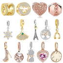 Fashion Rose Gold Tree Feather Heart Charms Beads Fit Original Bracelet Women 925 Sterling Silver Jewelry Accessories