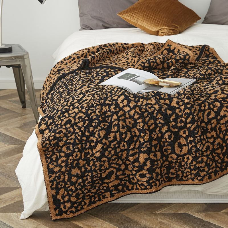 Mantas de punto delicadas con estampado de leopardo de REGINA, colcha a cuadros de microfibra de piel sintética cálida para invierno, manta mullida para adultos