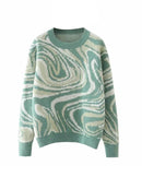 Aproms Elegant Green Tie Dye Knitted Sweater and Pullovers Women 2022 Winter Long Sleeve Warm Ribbed Jumper Female Slim Top
