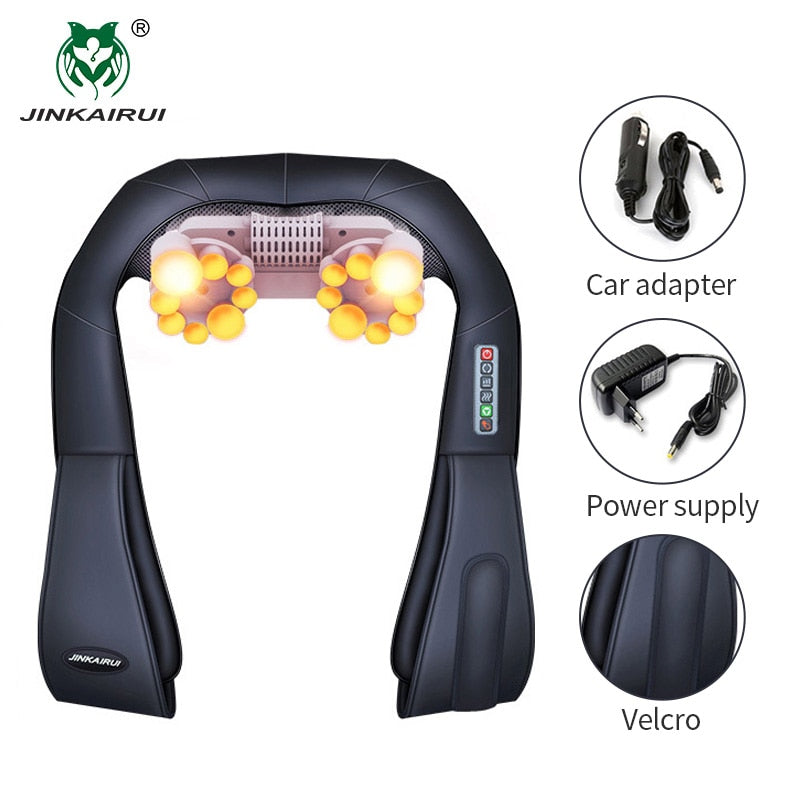 Jinkairui Electrical Neck Shoulder Back Body Massager Shiatsu Kneading Infrared Heated Massage Car Home Masaj Device with Box